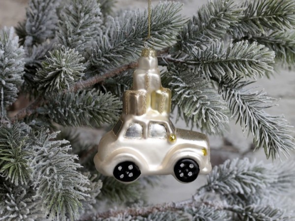 Auto mit Geschenken Christbaumkugel Creme Weihnachten Shabby Vintage Weihnachten