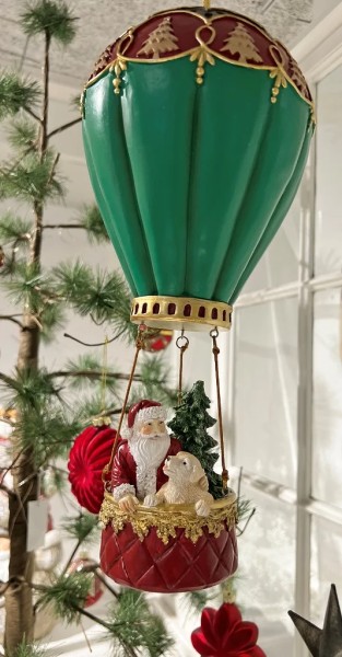 Weihnachtsmann im Heißluftballon Rot Vintagedruck Weihnachten Deko