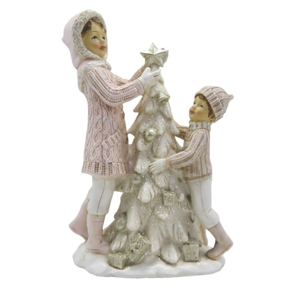 Winterkinder mit Weihnachtsbaum Weihnachten Vintage Rosa Weiß Landhaus Deko