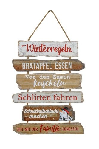 Schild " Winterregeln" Holz Weiß Rot Vintagedruck Weihnachten Deko