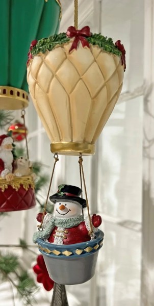 Schneemann im Heißluftballon Vintagedruck Weihnachten Deko