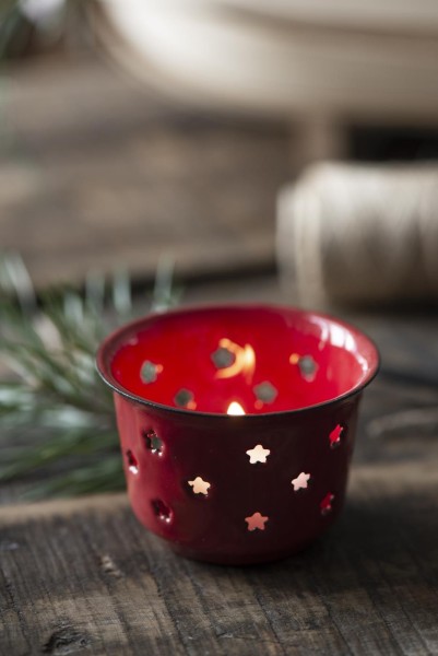 Ib Laursen - Kerzenhalter für Teelicht mit Sternen Emaille rot