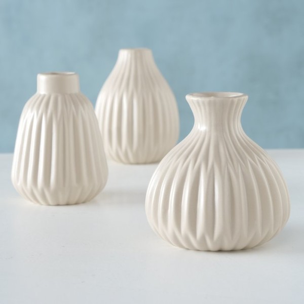 3er Set Vasen Blumenvasen Keramik Cremeweiß Landhaus Boho Vintage Scandi
