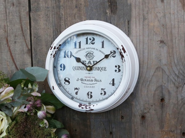 Chic Antique Uhr Wanduhr Metall Antiweiß Shabby Vintage Nostalgie Factory Deko