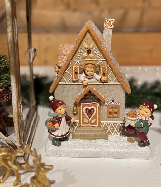 Lebkuchenhaus mit Winterkindern Deko Weihnachten LED Lampe