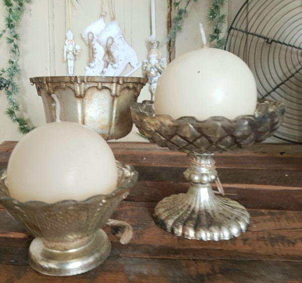 3er Set Windlicht Glas Antik Gold Nostalgie Vintage Landhaus Weihnachten Deko