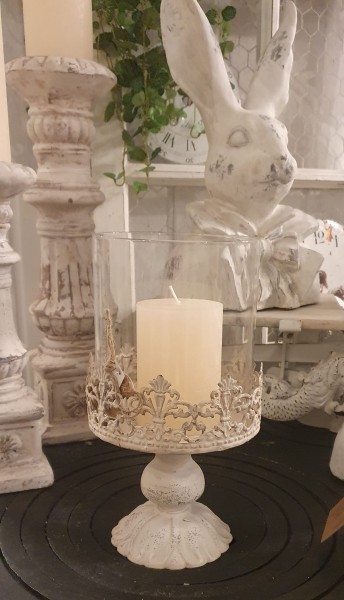 Windlicht Laterne Kerzenständer Metall Cremeweiß Shabby Vintage Landhaus Hoch