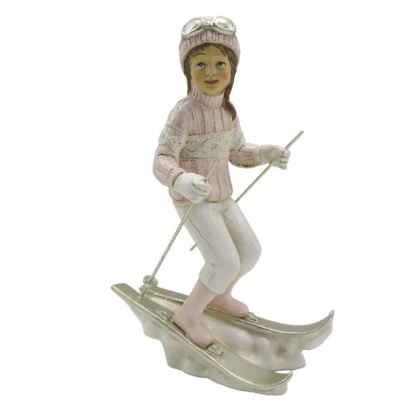 Winterkind Mädchen Skiläuferin Weihnachten Vintage Rosa Weiß Landhaus Deko