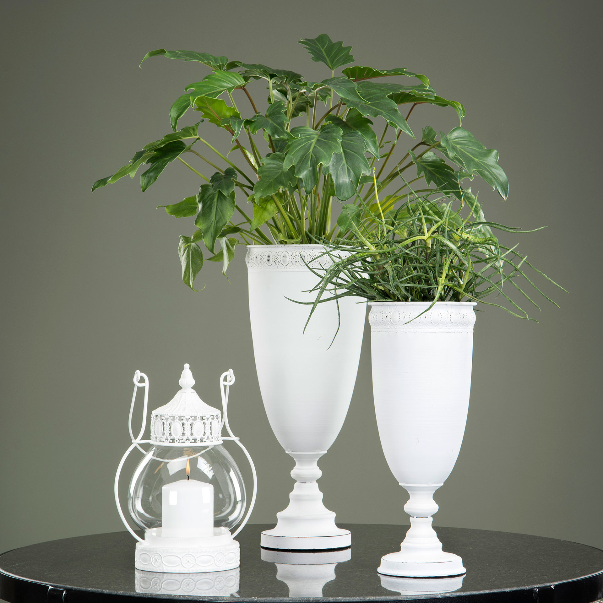 Pflanz-topf Shabby chic Vintage Landhaus Blumen-Schale Metall Grün Vase