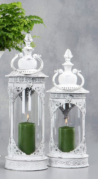 Windlicht Laterne Kerzenständer Metall Weiß Shabby Vintage Landhaus Deko 40 cm