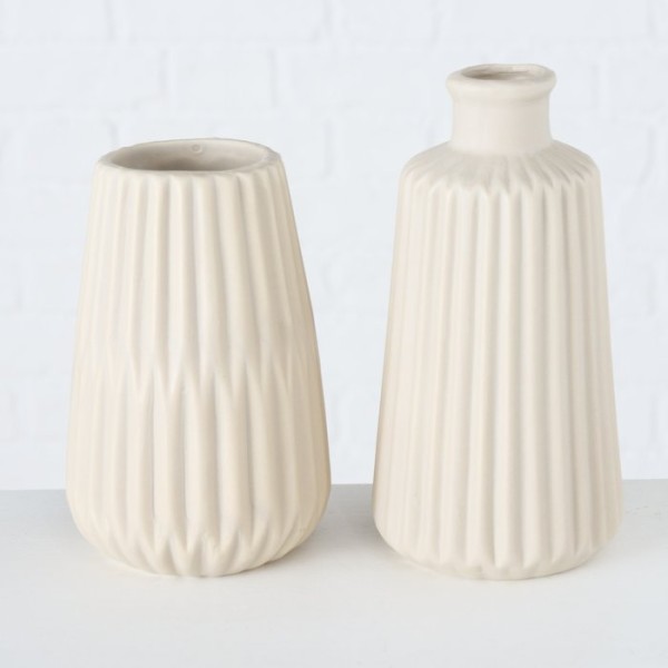 2er Set Vase Blumenvase Keramik matt Boho Creme Landhaus 17 cm Deko