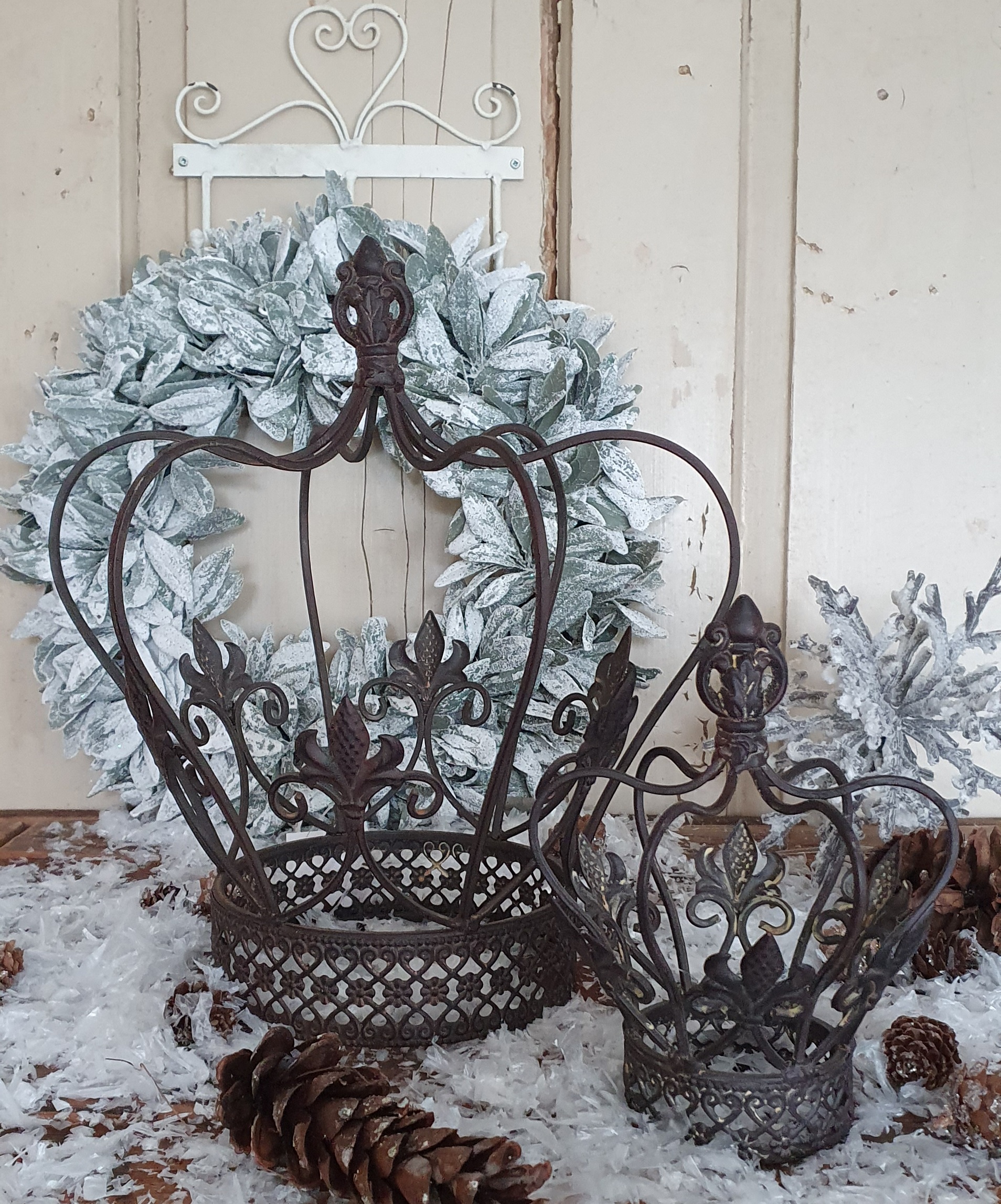 Kerzenleuchter Krone Lilie Metall Shabby Vintage Landhaus Weihnachten Antikgold