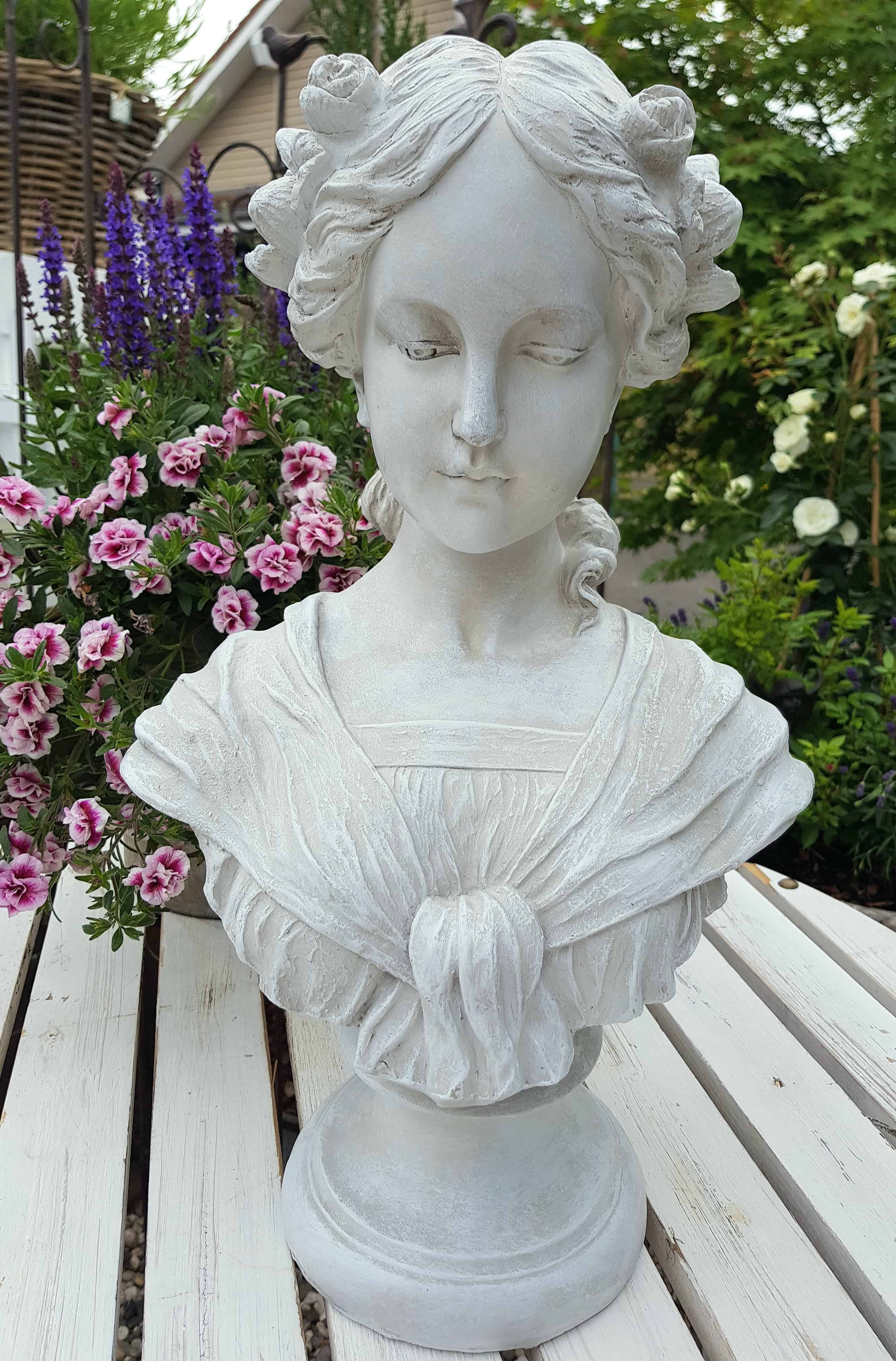 Gartenfigur Büste Mädchenkopf Shabby Chic Frauenbüste Landhausstil Gartenstatue